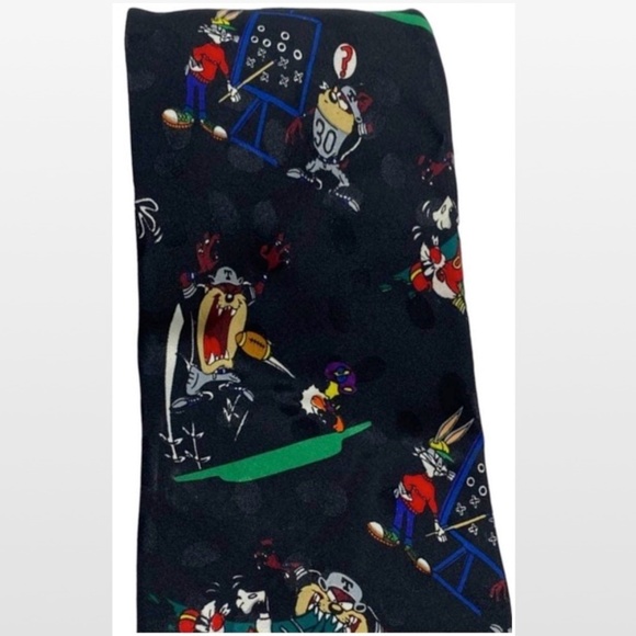 Vintage 90s Looney Tunes Tie Mens Black Sports Football VTG - Picture 6 of 13